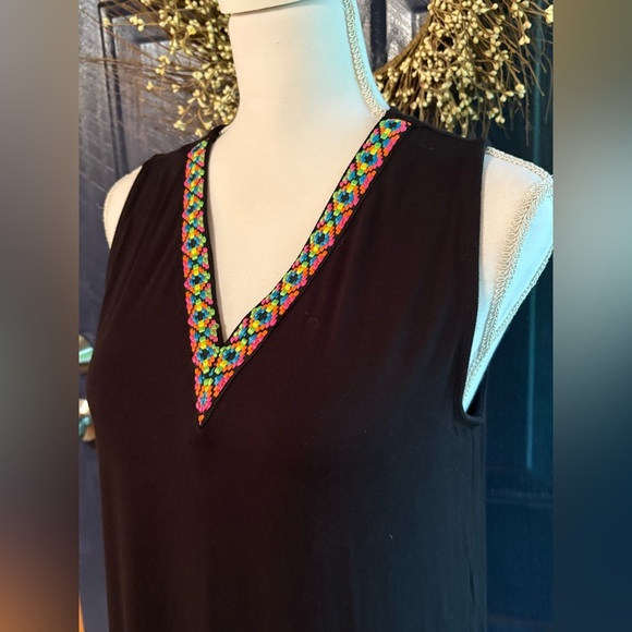 Versona Black Dress with Colorful Trim tassel’s. Size Small. - Picture 3 of 12